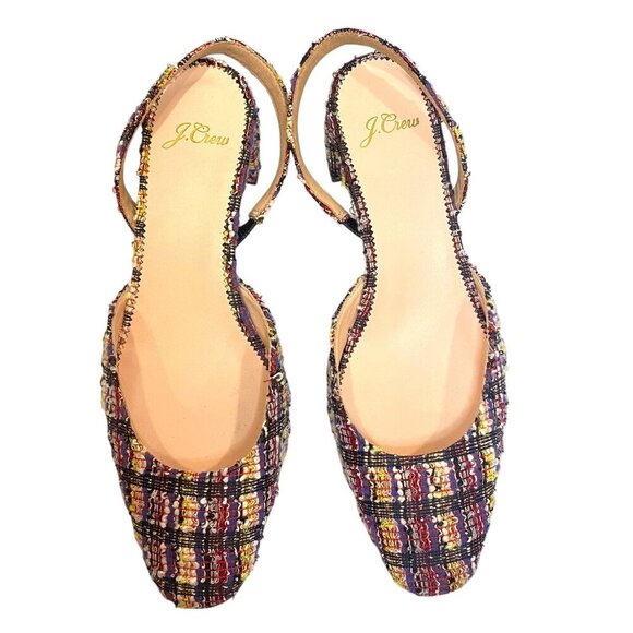 NWOT J. Crew Tweed SlingBack Pump Block Heel Sandal Slip On Sz 9 - Picture 2 of 9